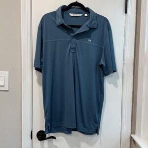 Travis Mathew Golf Polo Shirt‎ Dinosaur Logo Blue Short Sleeve Athletic Large